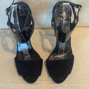 Gucci Black Suede and Patent Leather Ankle-Strap Heels
